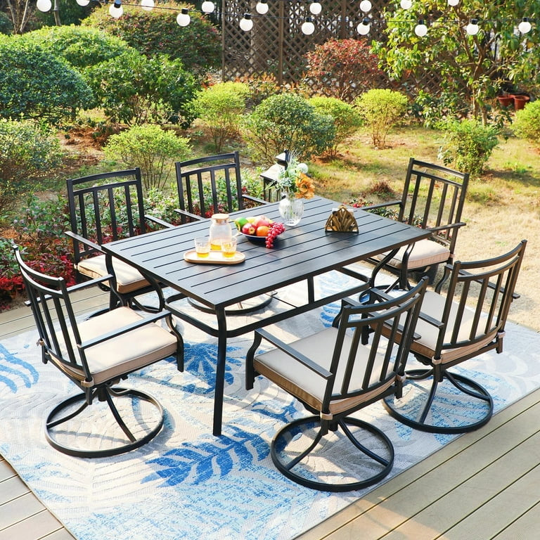 MF Studio 7-Piece Outdoor Dining Set with Swivel Cushioned Chairs & Rectangle Table for 6-Person,... | Walmart (US)