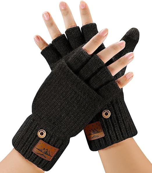 Winter Fingerless Gloves for Men Women - Mittens Finger Wool Gloves with Flip,Warm Half Finger Kn... | Amazon (US)