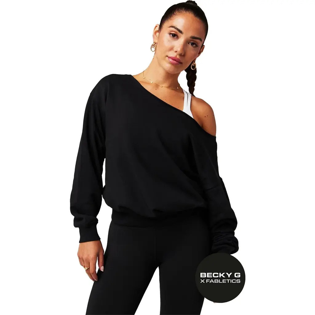 Fabletics Women's Year Round Terry Off Shoulder Sweatshirt in Black at Nordstrom, Size Large | Nordstrom
