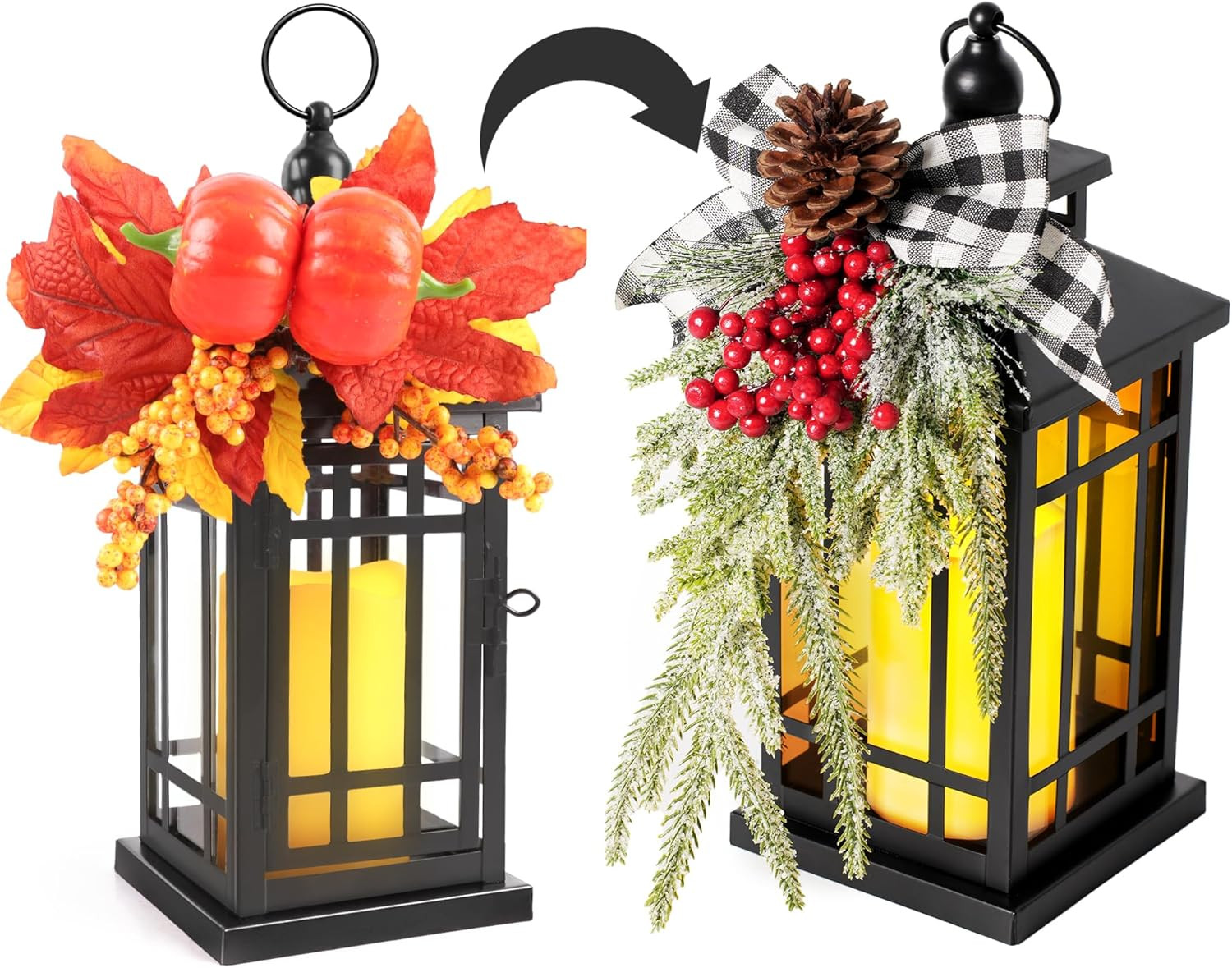 N&T NIETING Fall Decorations for Home, Candle Lantern Decorative Outdoor, 14" Vintage Blcak Lante... | Amazon (US)