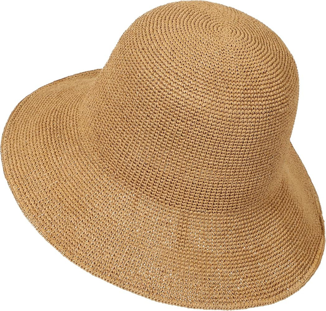 Women's Sun Hat Handmade Foldable Straw Bucket Hat Summer Crochet Travel Cap UPF 50+ | Amazon (US)