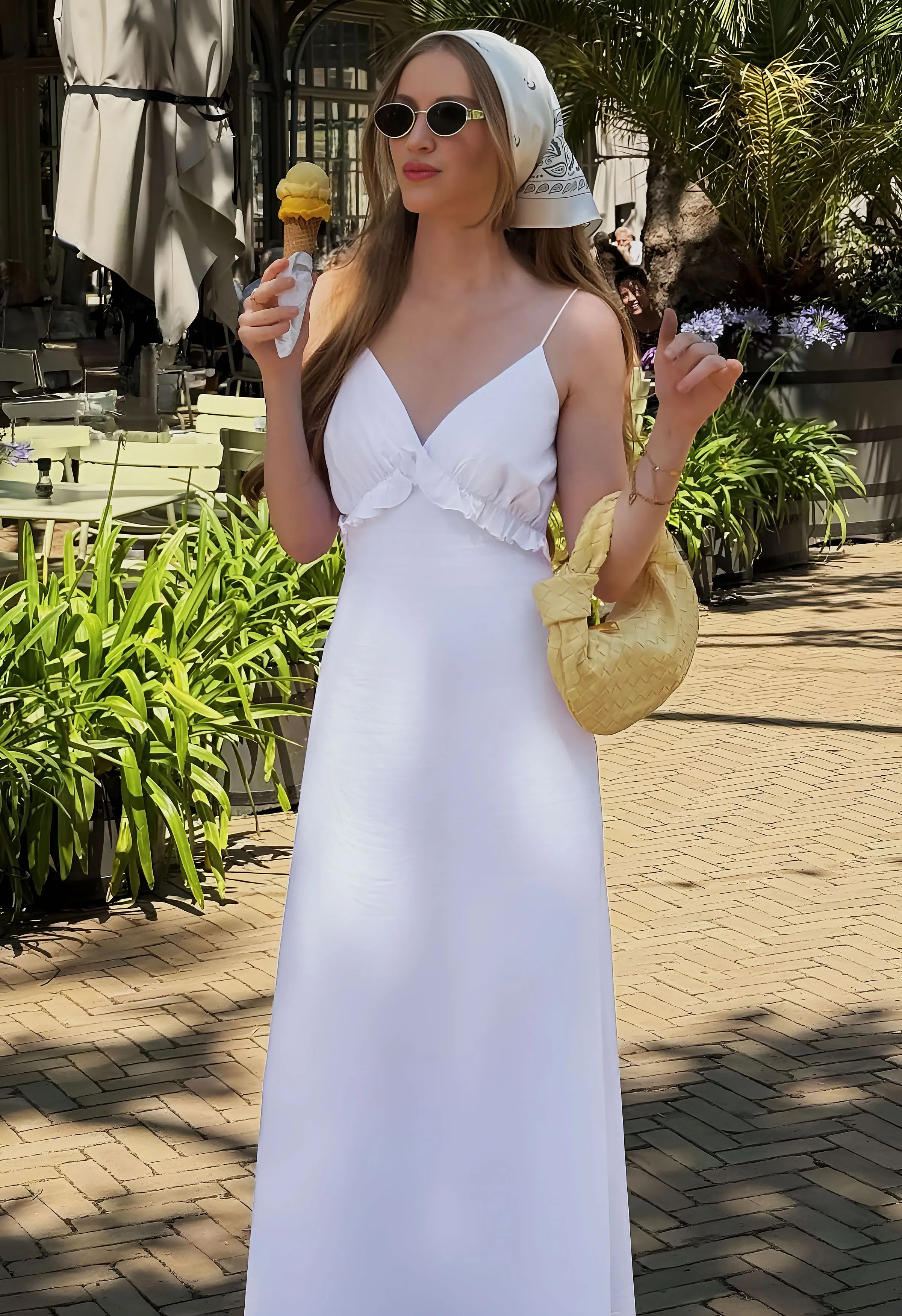 Deep V-Neck Ruffle Cotton Cami Maxi Dress | Chicwish