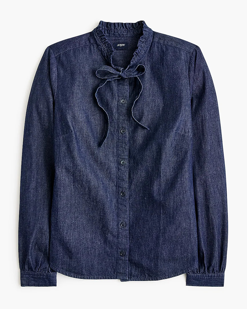 100% cotton chambray tie-neck button-up shirt | J.Crew Factory