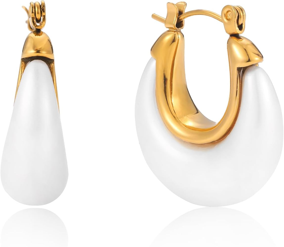 Fullpop Vintage Earrings for Women, Chunky 14K Gold Plated Resin Hoop Earrings Lightweight Hollow... | Amazon (US)