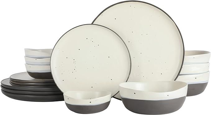 Amazon.com: Gibson Elite Rhinebeck Double Bowl Dinnerware Set, Service for 4 (16pcs), White and B... | Amazon (US)