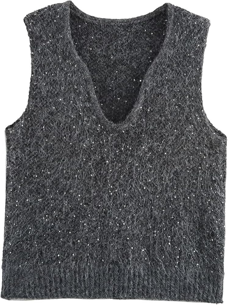Women's Sparkle Knit Vest V-Neck Sequin Sweater Vest, Casual Glitter Sleeveless Knitted Layering ... | Amazon (US)