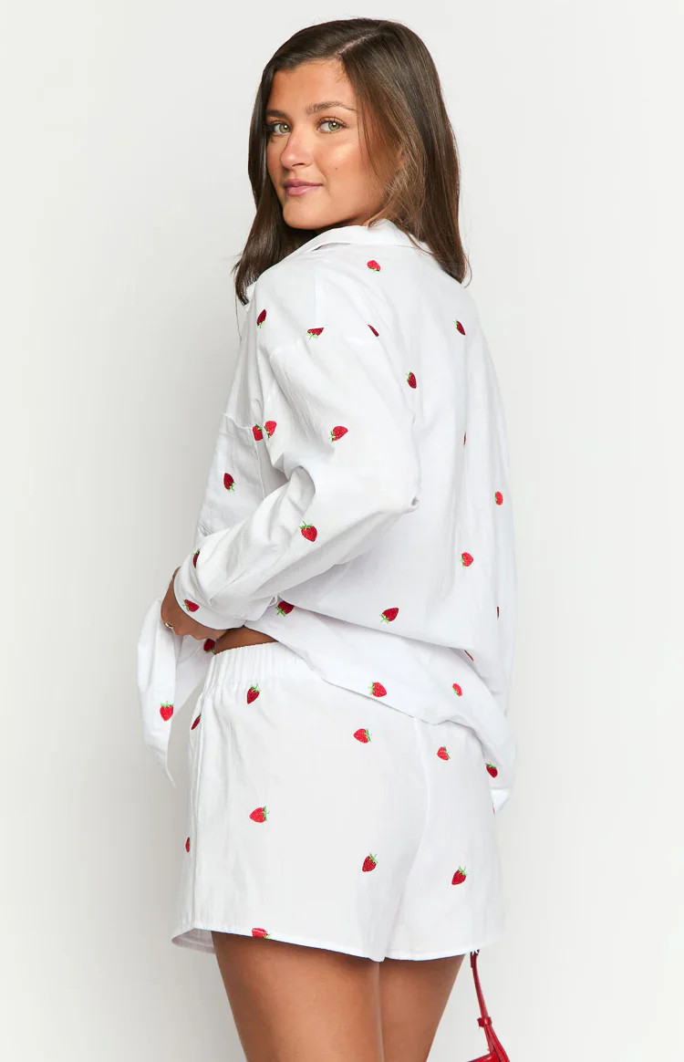 Brad White Strawberry Embroidered Boxer Shorts | Beginning Boutique (US)