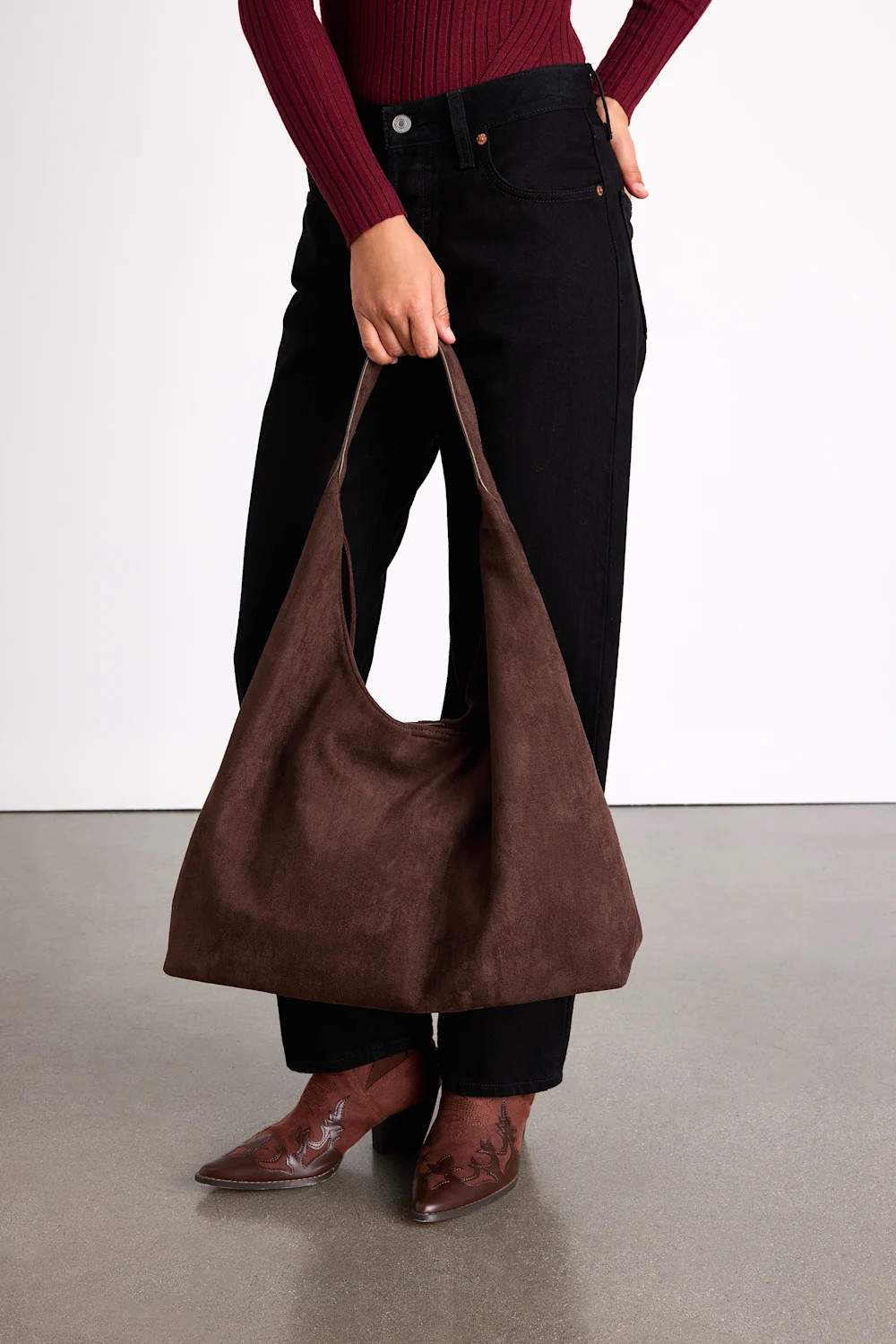 Ishana Chocolate Brown Vegan Suede Slouchy Tote Bag | Lulus