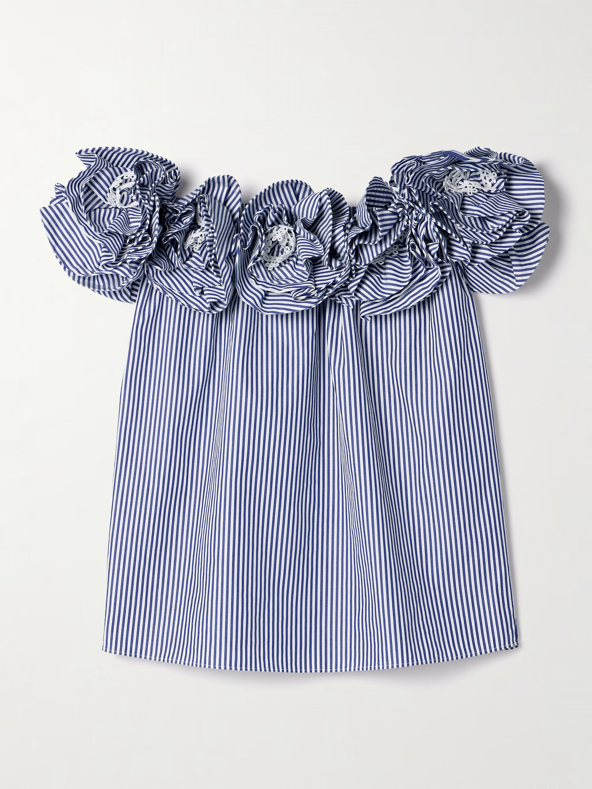 Ruffled off-the-shoulder striped cotton-poplin top | NET-A-PORTER (US)