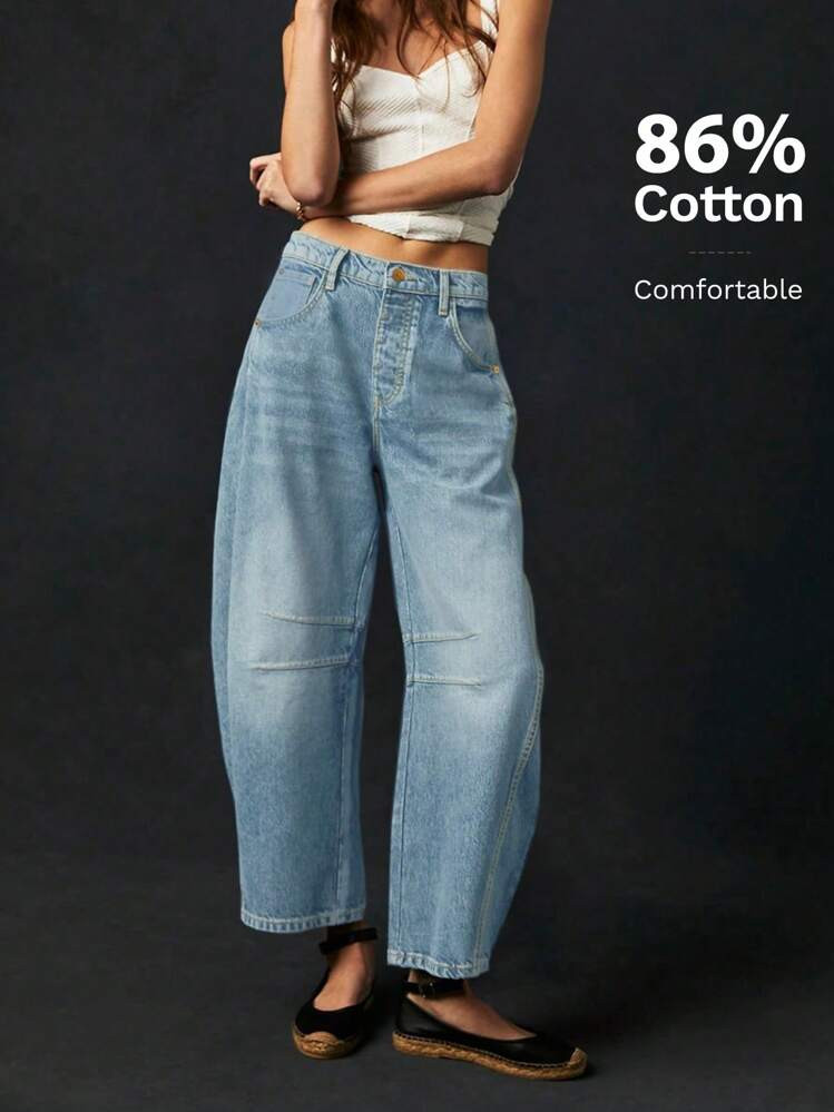 Casual Tapered Jeans Carrot Pants Blue Spring & Summer Casual Loose Design Sense Denim Cropped Pants Women | SHEIN