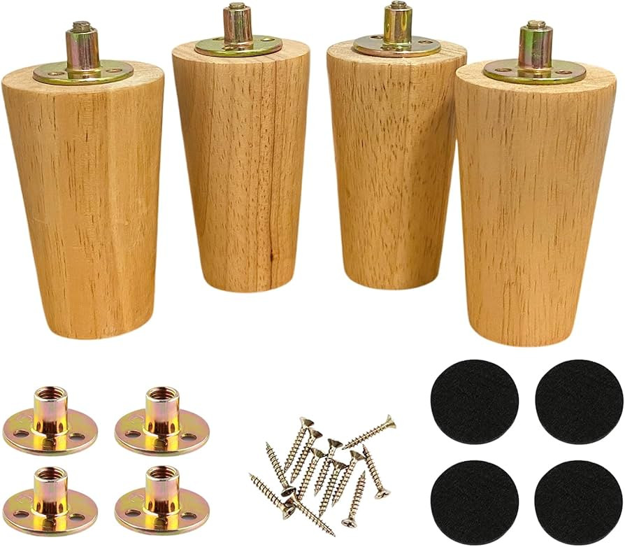 4 Inch Round Natural Wood Furniture Legs Set of 4 Round Solid Mid Century Unfinished Couch Feet R... | Amazon (US)