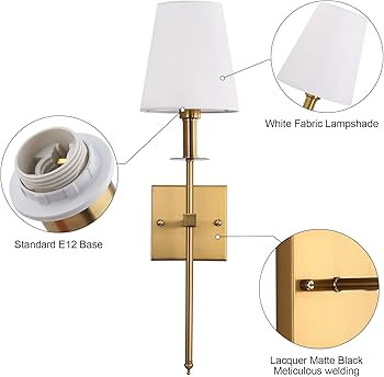 Wall Sconces Set of Two Golden,2 Hardwired Wall Lights for Bedroom with White Fabric Shades,Wall ... | Amazon (US)