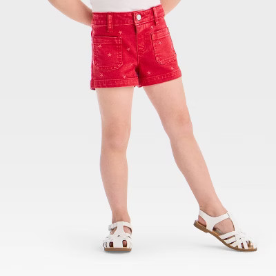 Toddler Girls' Americana Star Embroidered Jeans Shorts - Cat & Jack™ Red 3T: Cotton Blend, Adjustable Waistband, Mid-Rise, Twill Fabric | Target