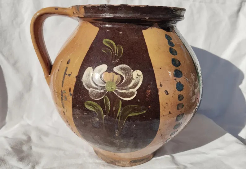 Vintage Hungarian Folk Terracotta Jug, Hand-painted Floral Ceramic Pitcher - Etsy | Etsy (Global)