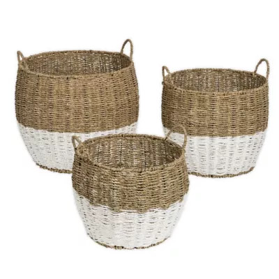 Honey-Can-Do® Round Seagrass Nesting Baskets in Natural//White (Set of 3) | Bed Bath & Beyond