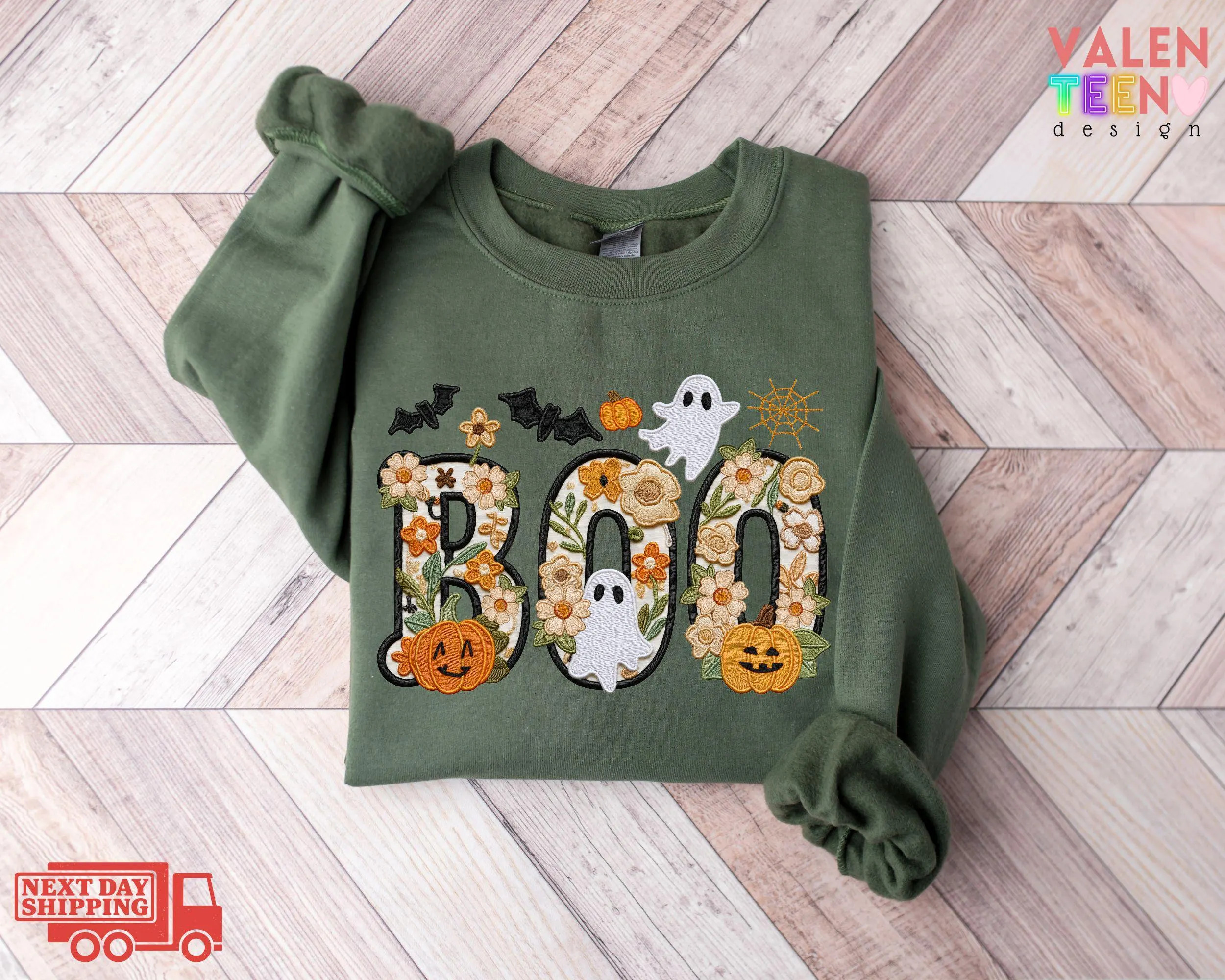 Floral Boo Halloween Sweatshirt, Faux Embroidery Cottagecore Ghost Hoodie | Etsy (Global)