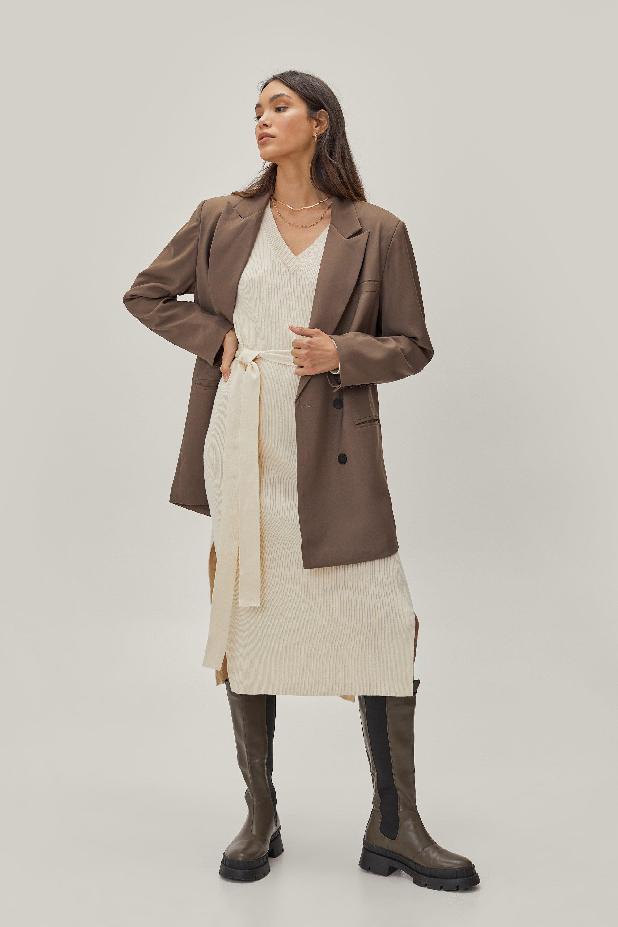 Womens Split Side Knitted Midi Dress - Cream - S | Nasty Gal (US)