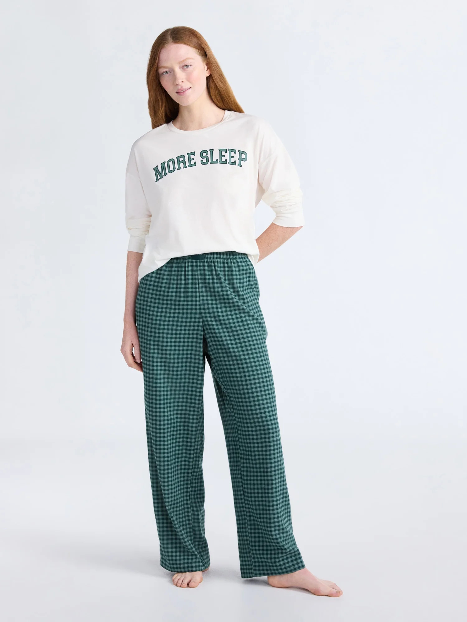 Joyspun Women's Long Sleeve Top and Flannel Pants Pajama Set, 2-Piece, Sizes XS-3X | Walmart (US)