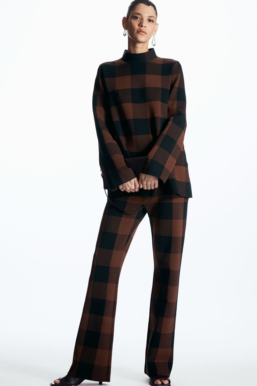 FLARED CHECKED JACQUARD-KNIT TROUSERS | COS UK