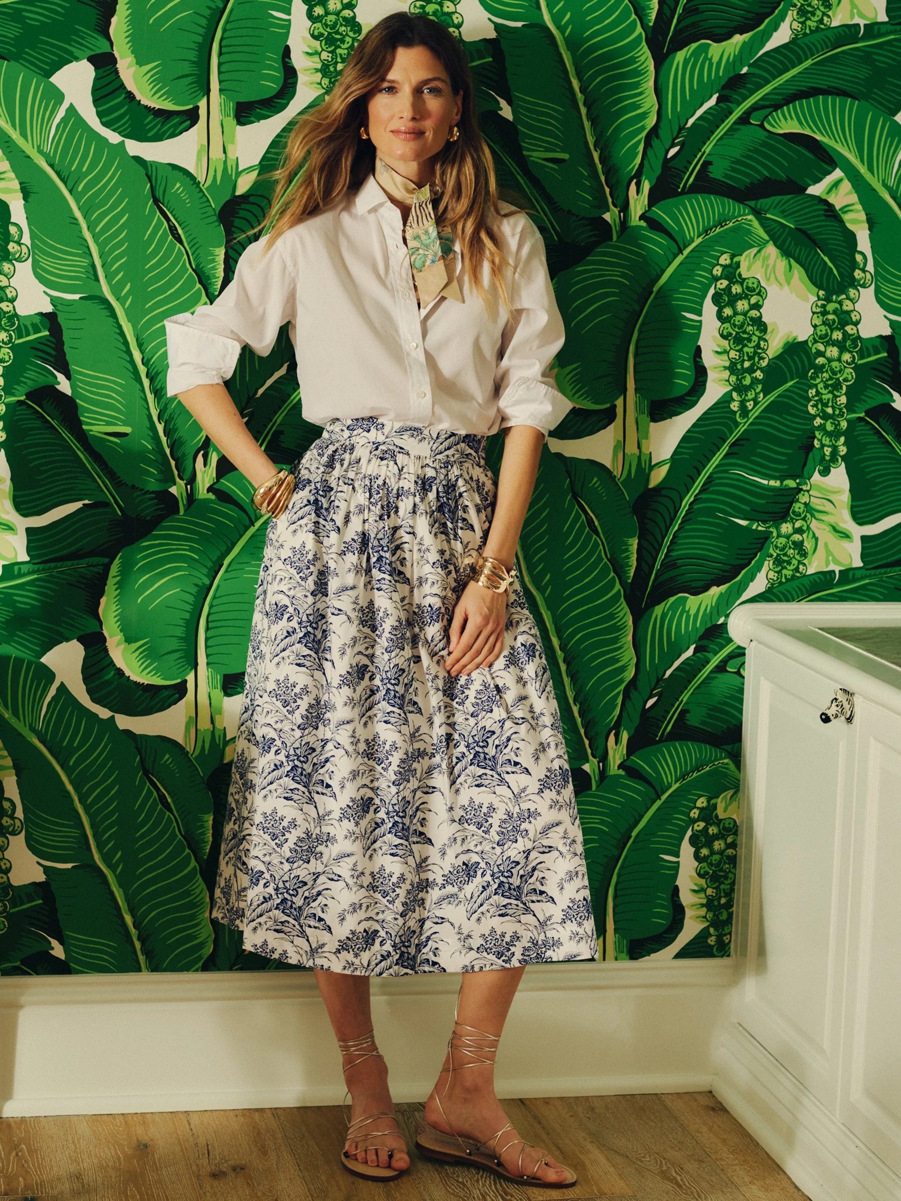 White/Navy Giardino Toile Winnie Skirt | Women's Skirts & Skorts | J.McLaughlin | J.McLaughlin