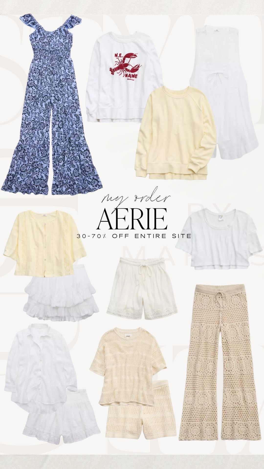 My order from Aerie is 30-70% off ! My jumpsuit is so cute for Memorial Day Weekend & I had to get this Maine sweater for Meades Do Maine 🦞 

Linen set, linen coverup, Memorial Day outfit, summer outfit, summer style, MDW, butter yellow outfit, crochet set, swim coverup, neutral outfit, all white fit, summer sweater, aerie sale, weekend fit 



#LTKSaleAlert #LTKSummerEdit