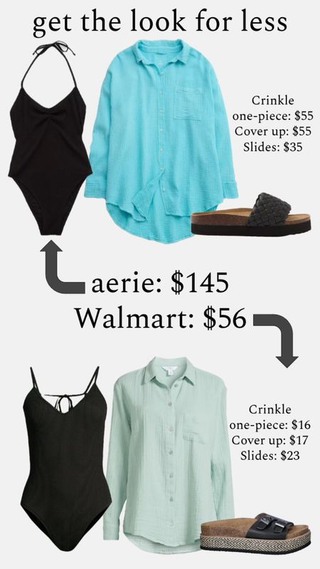 I love all of the aerie spring collection! The colors are beautiful and the quality is great. If you want to recreate the look for a lower price, I found some great options at Walmart, too! Both cover ups are double lined, both swimsuits are crinkle for a flattering look, and the platform slides will be great all spring and summer!
………………..
spring break look spring break outfit black swimsuit crinkle swimsuit plus size swimsuit swimsuit under $20 coverup under $20 aerie new arrivals walmart new arrivals aerie swimsuit walmart swimsuit spring sandals sandals under $25 slides under $25 swim sandals beach look resort look resort wear spring trends walmart trends walmart looks aerie dupe aerie swim dupe aerie pool to party shirt aerie crinkle swimsuit one piece swimsuit black sandals platform sandals black slides platform slides Birkenstocks Birkenstocks dupes 

#LTKSpringSale #LTKtravel #LTKswim