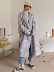 DAZY Plaid Lapel Neck Single Button Overcoat
   SKU: sw2108049681247313      
          (79 Revie... | SHEIN