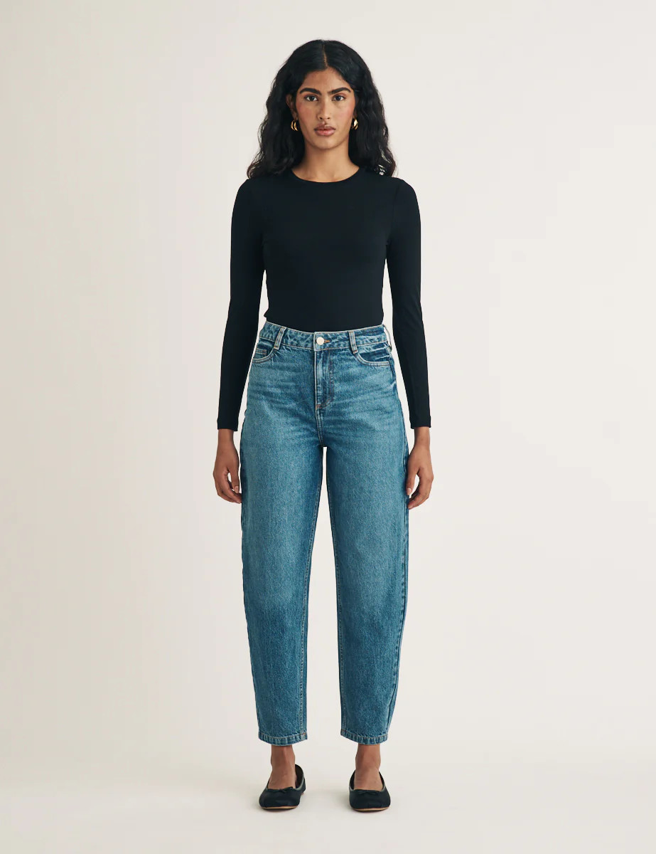 Mid Wash High Rise Barrel Leg Jeans | Nobody's Child