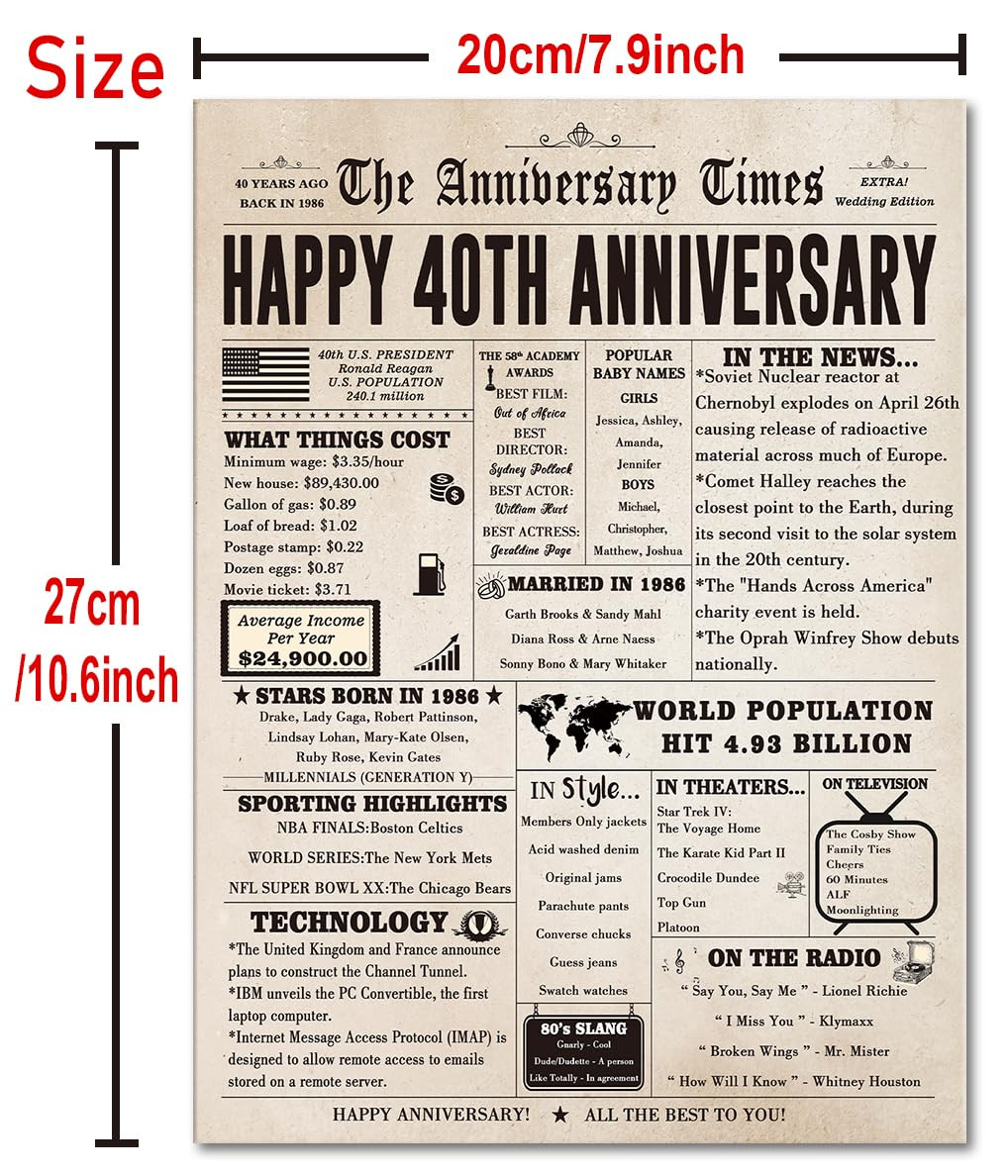 Jumbo 40th Anniversary Cards Gifts for Women Men, Big 40 Year Anniversary Card Gift for Wife Husb... | Amazon (US)