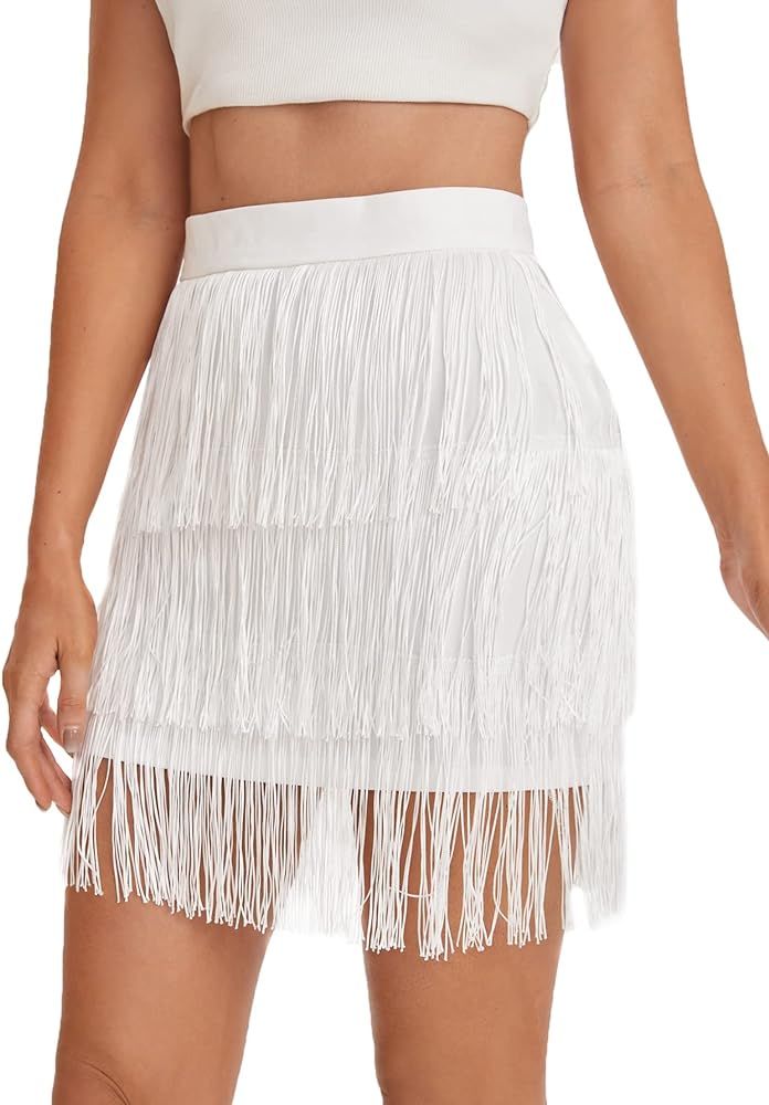Verdusa Women's Fringe Trim High Waist Short Pencil Bodycon Skirt | Amazon (US)