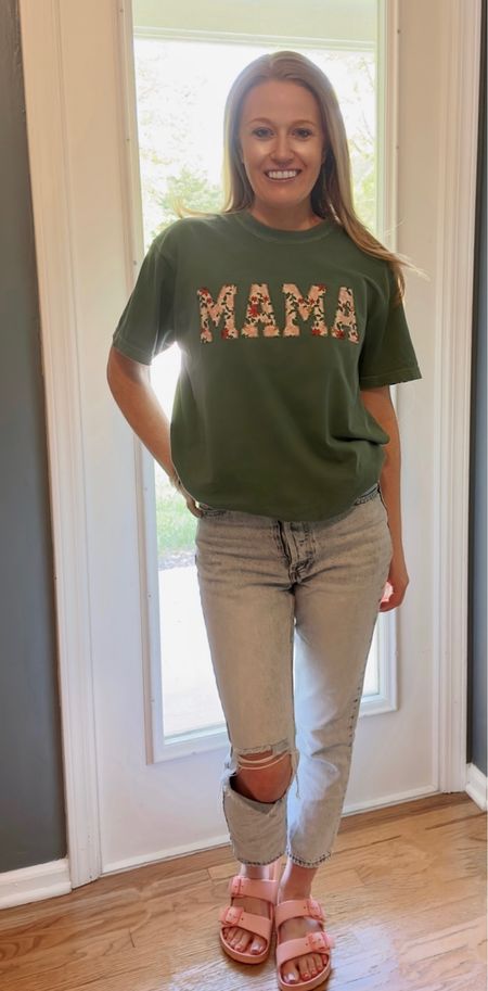 Love this floral embroidered mama tee from an Etsy shop I found! 🌼 I had been eyeing this basically identical top from a boutique for a while now that was almost two times the cost! This one is a steal ya’ll and comes in so many different color combo’s + personalization options. (crewnecks too 😉) I’m wearing it tucked in here in a size Medium. I sized up one for a slightly oversized fit. Great quality comfort & fit! 💯❕❕

#LTKFind #LTKsalealert #LTKunder50