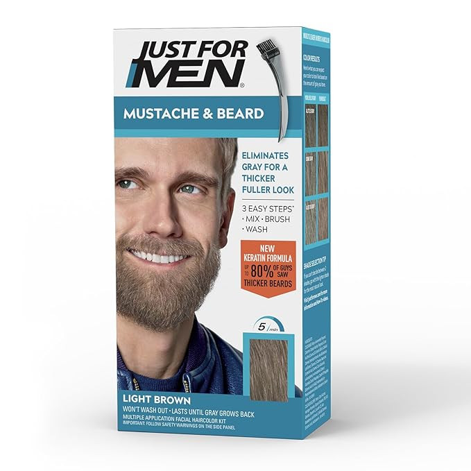 JUST FOR MEN Mustache & Beard Dye, Keratin, Light Brown M-25 (1 Pack) | Amazon (US)