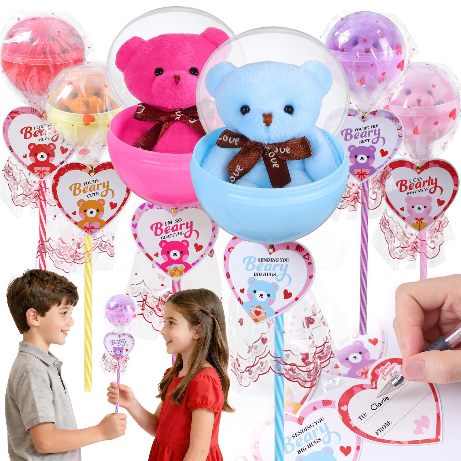 Valentines Day Gifts for Kids Classroom, 30 Packs Giant Lollipop Bear Valentines Day Stuffed Anim... | Amazon (US)