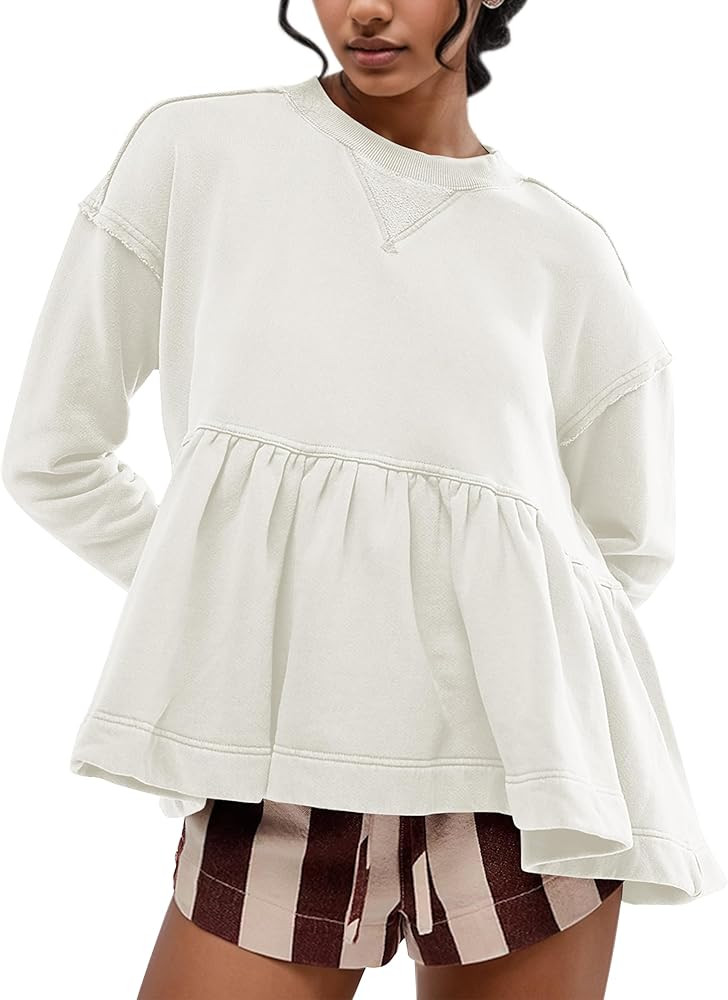 Livtany Women's Cute Babydoll Sweatshirt Crew Neck Long Sleeve Drop Shoulder Pullover Tops Trendy... | Amazon (US)