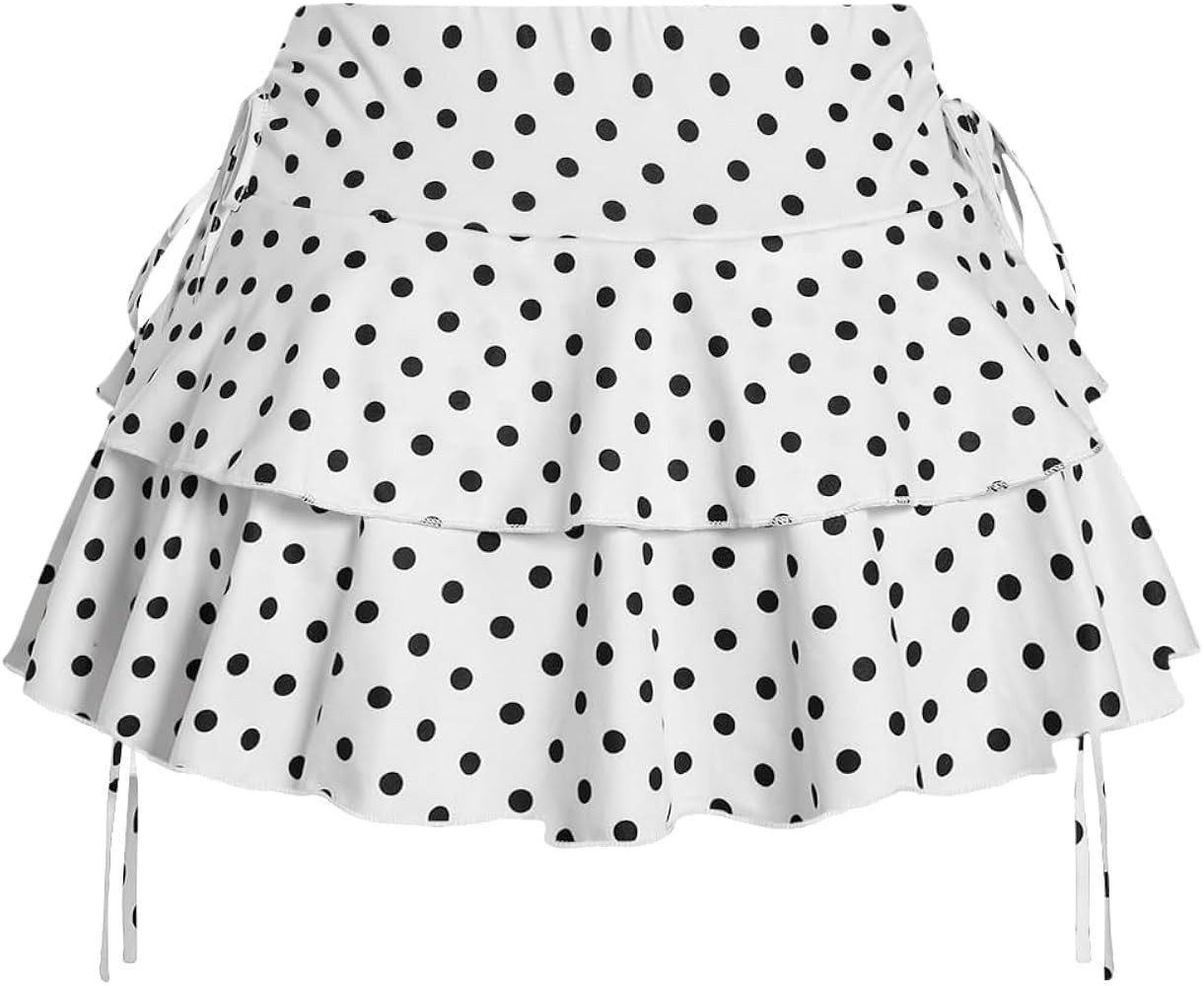 Minifaldas Y2k con volantes para mujer con pantalones cortos en capas escalonadas, cintura el\u00... | Amazon (US)