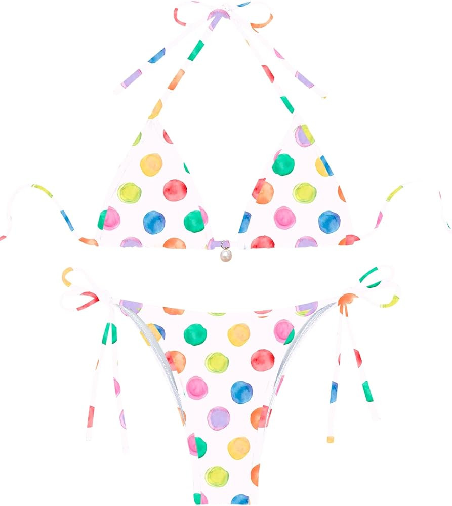 TASHEHE Women's Bikini Set High Leg Cut Double Straps Cute Triangle Swimsuit High Waist Two Piece... | Amazon (US)