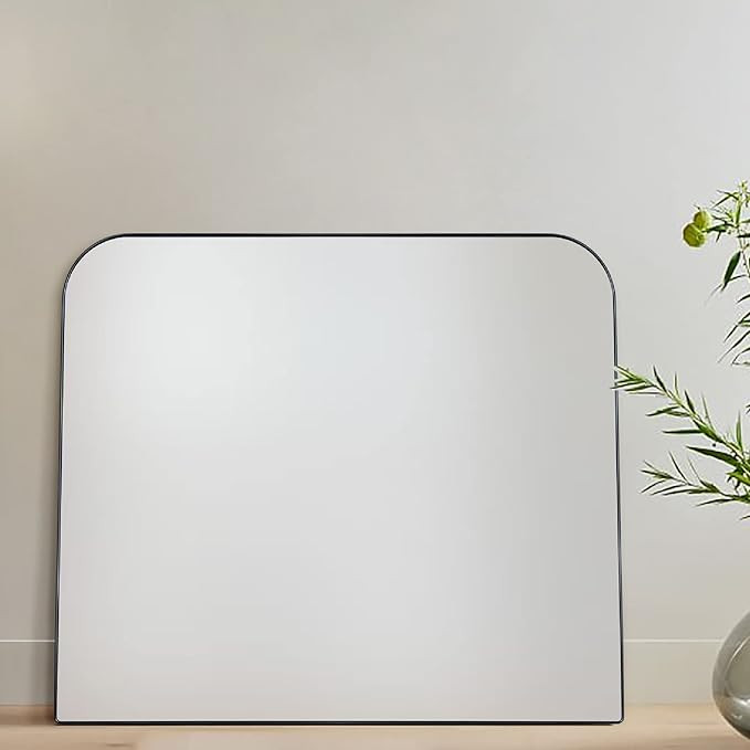 34x40'' Large Matt Black Arched Mantel Mirror Rounded Corner Wall Mirror for Bathroom, Living Roo... | Amazon (US)