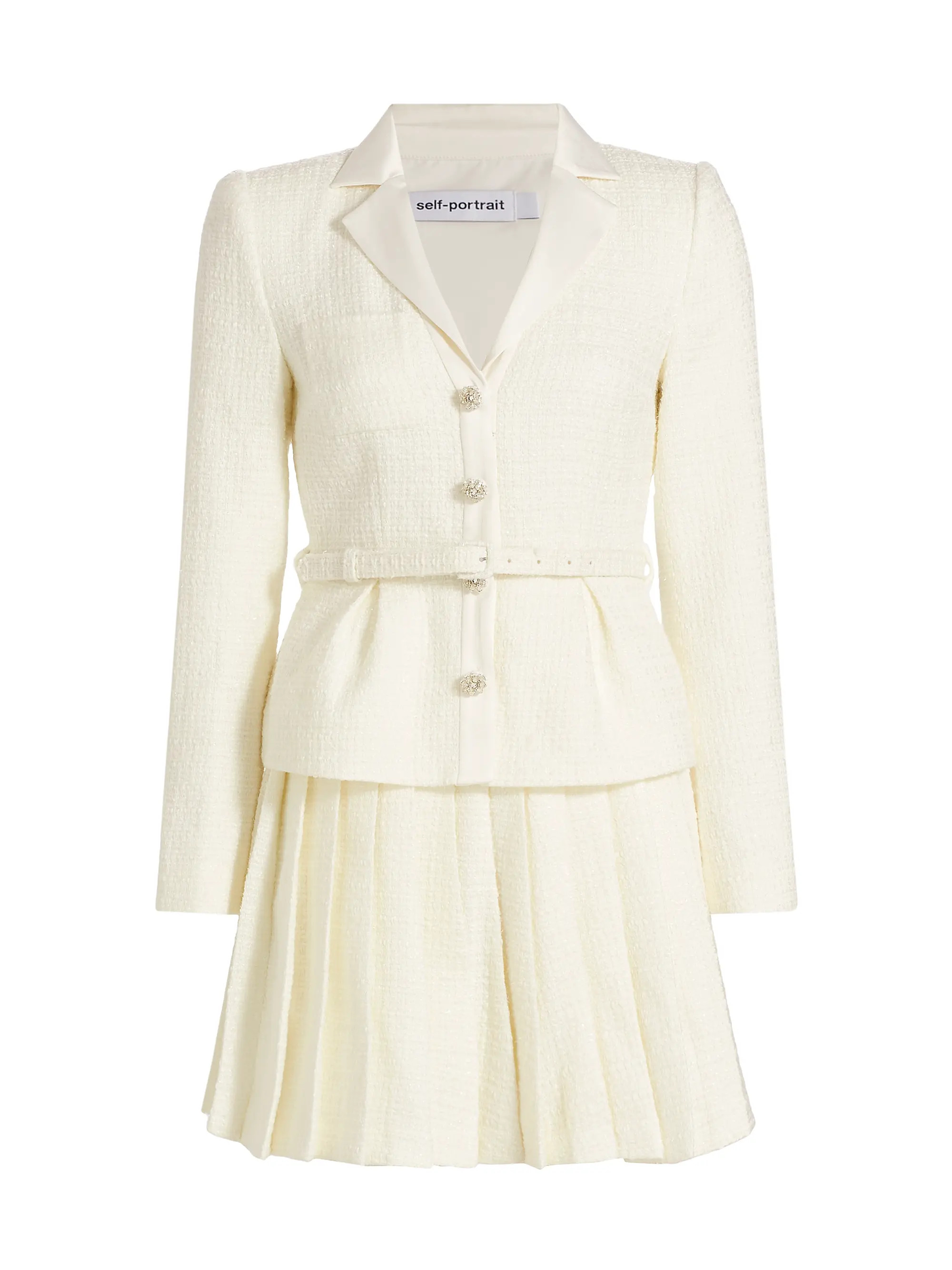 Shop Self-Portrait Bouclé Jacket Minidress | Saks Fifth Avenue | Saks Fifth Avenue