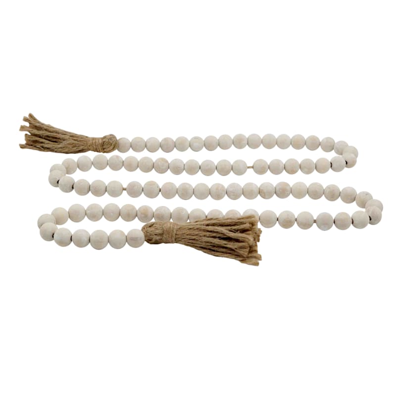 Whitewashed Wooden Bead Garland, 58" | At Home
