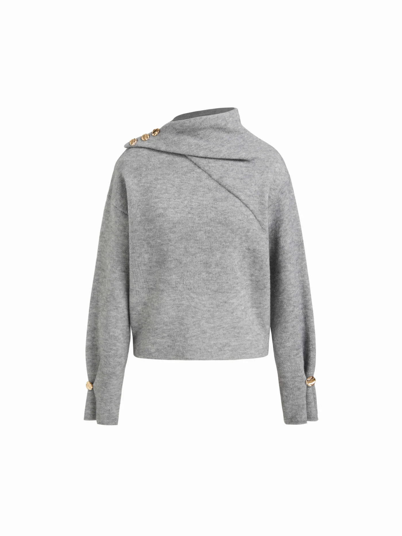Knit Asymmetrical Neck Oversized Top With Mental Button | Cider
