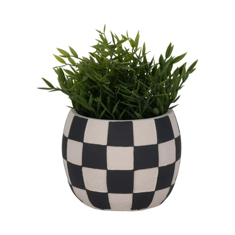 Checkered Planter Pot - Ceramic & Cement Indoor Outdoor Flower Pot - Modern Decorative Garden Pla... | Walmart (US)
