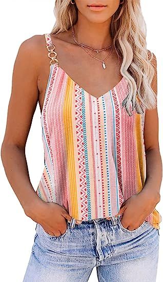 Summer Tops for Women, Trendy Flattering Tank Top V Neck Womens Tops with Cute Flor... | Amazon (US)