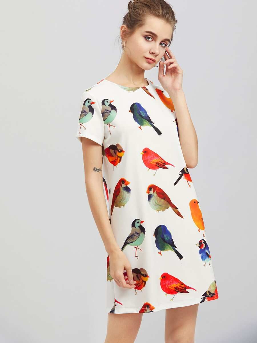 Allover Bird Print Dress | SHEIN