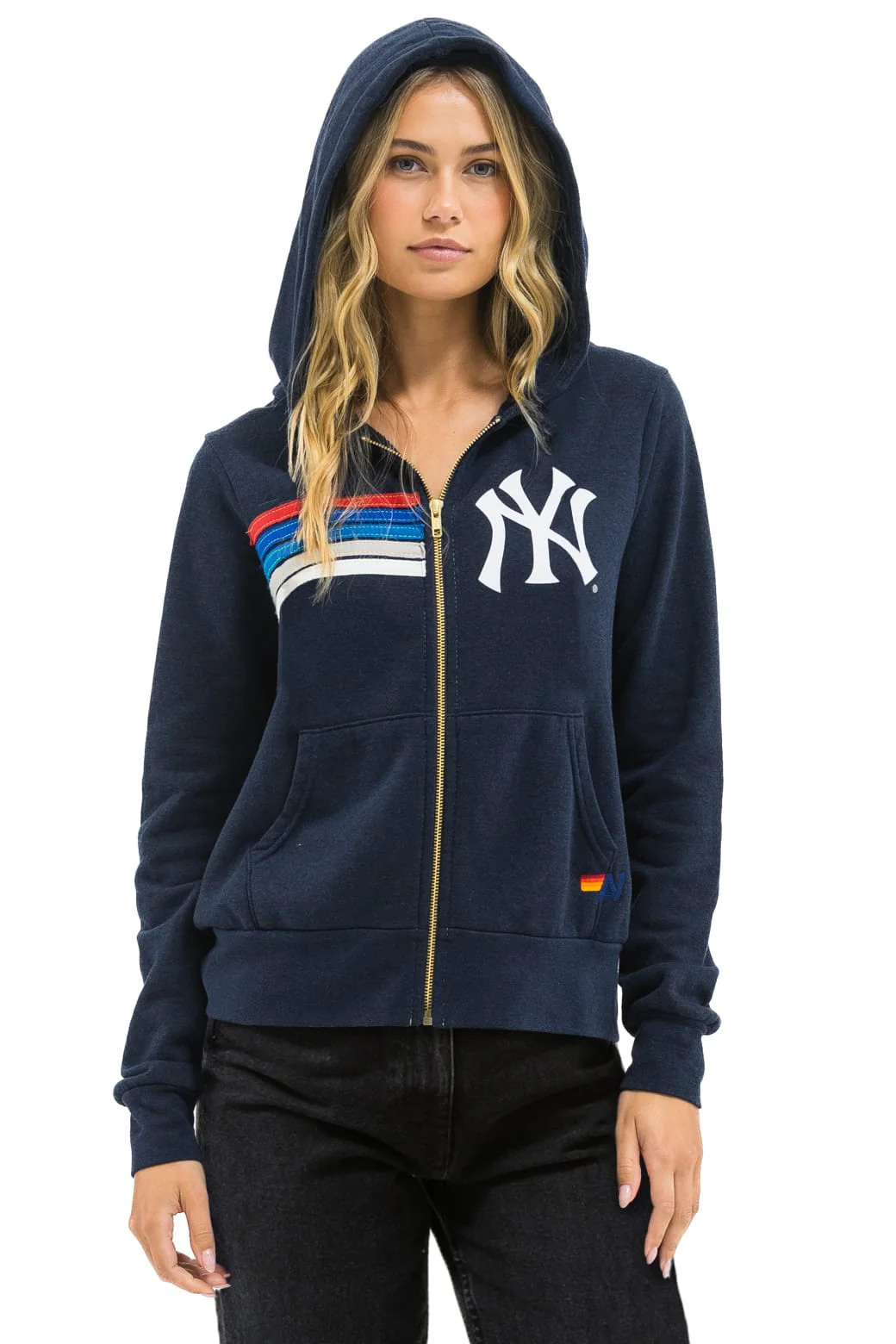 NY YANKEES 5 STRIPE ZIP HOODIE - NAVY // USA | Aviator Nation