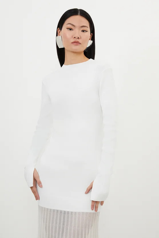 Viscose Blend Knit Sheer Skirt Maxi Dress | Karen Millen UK + IE + DE + NL