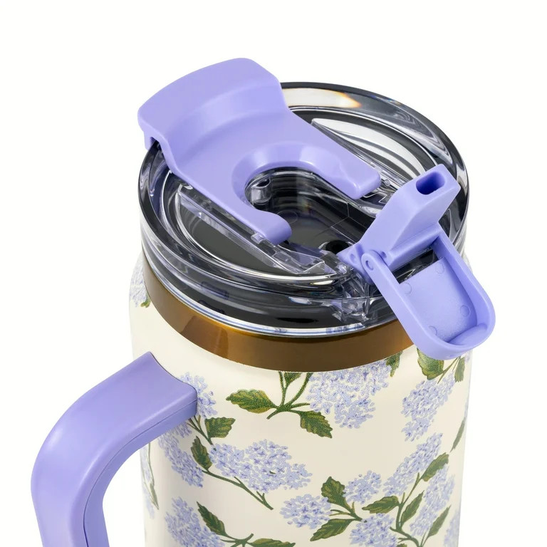 Thyme & Table 32oz Stainless Steel Luna Tumbler with Handle and Dual Straw Lid, Hydrangeas | Walmart (US)