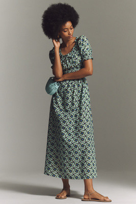 Exquise Smocked Puff Sleeve Midi Dress | Anthropologie (US)