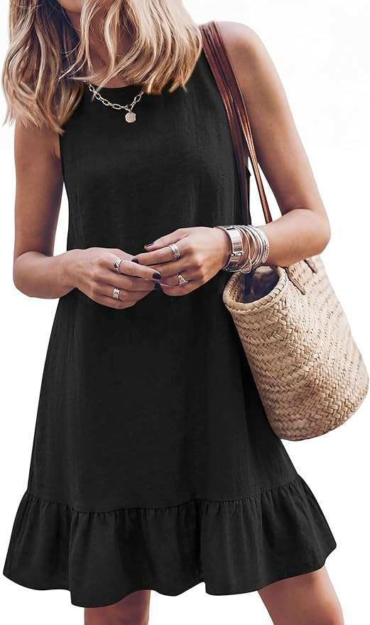 KIRUNDO Women's Casual Summer Dresses 2026 Spring Sleeveless Shift Tank Mini Dress Flowy Ruffle H... | Amazon (US)