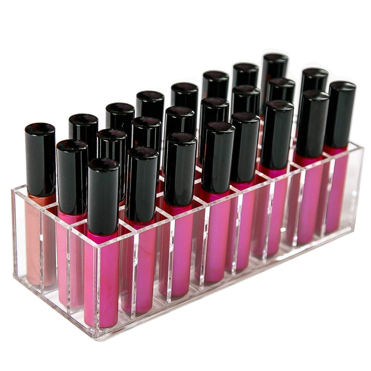 Acrylic Lip Gloss Holder Organizer, Lipstick Holder, 24 Slots Makeup Lip Gloss Lipstick Brushes S... | Amazon (US)
