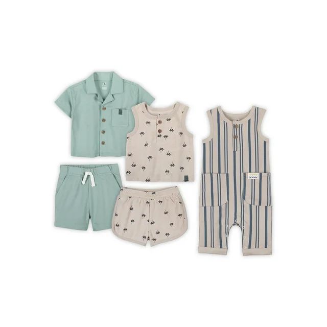 Little Star Organic Baby Boy 6Pc Mix and Match Outfit Set, Palm Trees, Size 6-9 Months | Walmart (US)